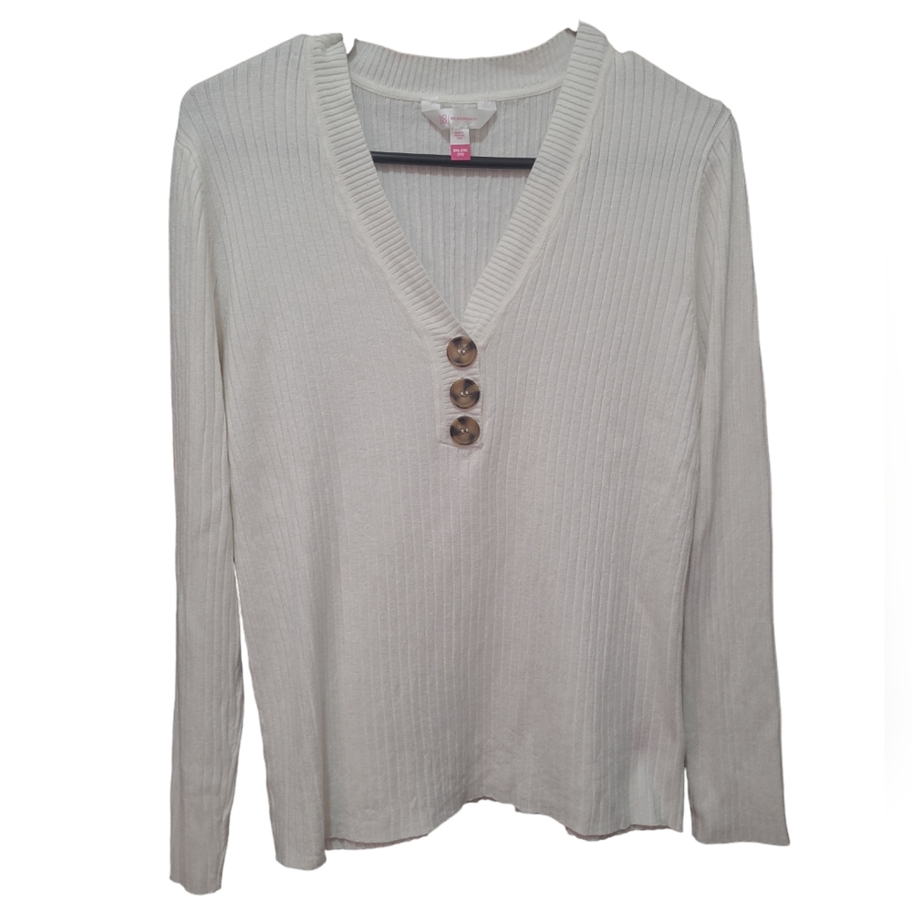 Long Sleeve Ivory Vneck Sweater